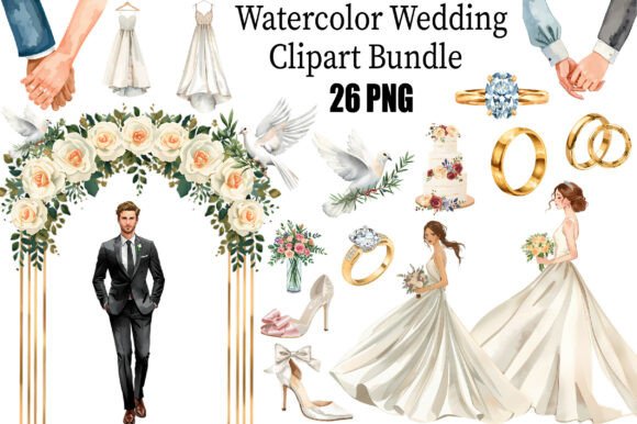 Watercolor Wedding Clipart Bundle
