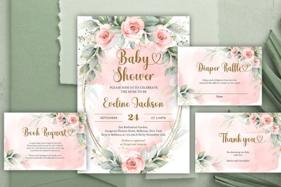 Boho Blush Floral Baby Shower Invite PSD