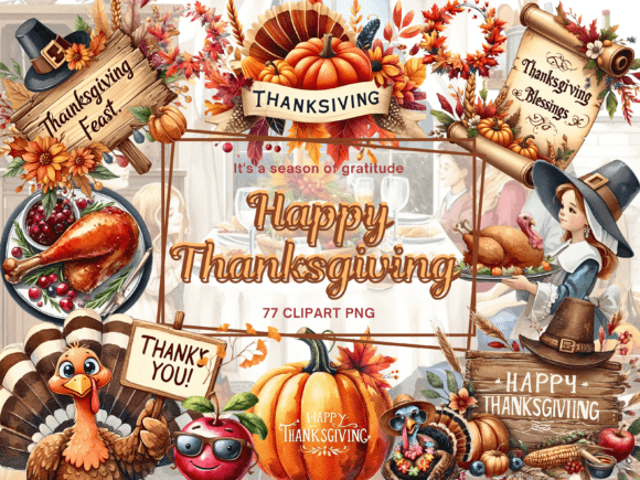 77 Thanksgiving Clipart Bundle Fall PNG