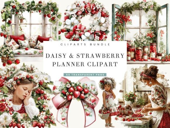 Daisy and Strawberry Planner Clipart