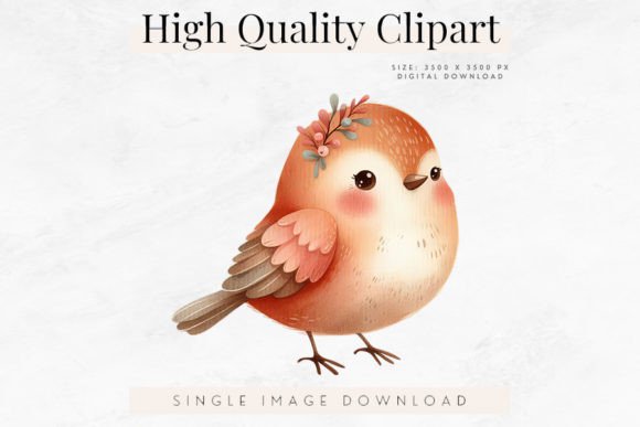 Cute Bird Clipart, Watercolor Animal Art