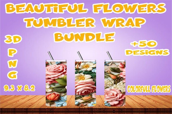 Beautiful 3D Flowers Tumbler Wrap Bundle