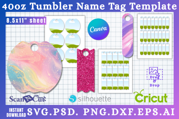 40oz Tumbler Name Tag Template Bundle